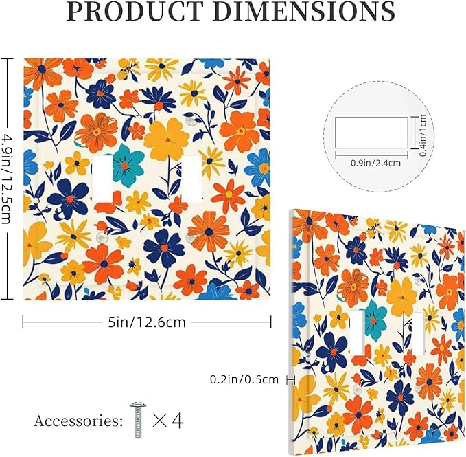 Nature Flowers Botany Plant Art Floral Decorative Switch Plates 2 Gang Double Toggle Outlet Light Switch Cover Wall Plate Electrical Faceplate for Bedroom Bathroom Decor