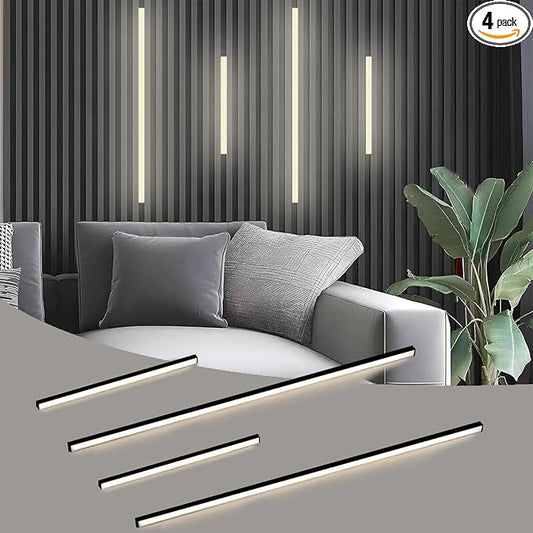 Besseto LED Wall Panel Lights Black,Wood Slat Wall Panel Strip Light,3000K Touchable Switch Dimmable LED Recessed Lighting for Living Room Bedroom Bathroom Stairs (Black-4PCS)