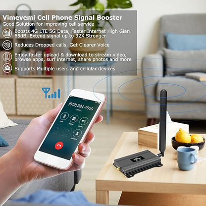 Cell Phone Booster for Home and Office | 65dB High-Gain Amplifier for Verizon Band 13 5G & 4G LTE | Boosts Signal for Data Carriers Up to 4000 Sq.Ft | FCC Certified
