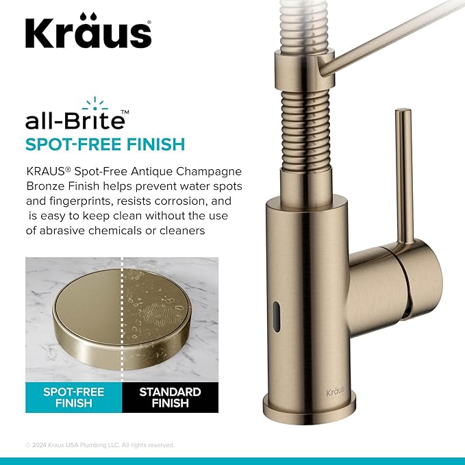KRAUS Bolden Touchless Sensor Commercial Style 2-Function Single Handle Pull Down Kitchen Faucet in Spot-Free Antique Champagne Bronze, KSF-1610SFACB