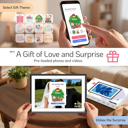 NexFoto 10.1” Digital Picture Frame 64GB, HD Touchscreen WiFi Electronic Photo Frame, Share Photos/Videos via APP/USB, Add Pics from Google Photos, Unboxing Gift Mode, for Christmas/Mom, Black
