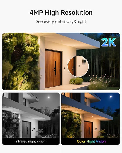 Noorio Solar Security Cameras Wireless Outdoor, 2K Pan/Tilt 360° View Solar/Battery Powered 2.4G WiFi Cameras for Home Security w/Color Night Vision, 2-Way Audio, SD/Cloud Storage