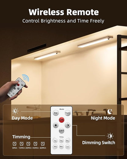 EZVALO Under Cabinet Lights,14.5'' Motion Sensor Light Indoor Dimmable, 4000mAh Rechargeable Closet Lights 3500K with Remote Control, Wireless Under Counter Light for Kitchen,Cabinet (Warm-6Pack)