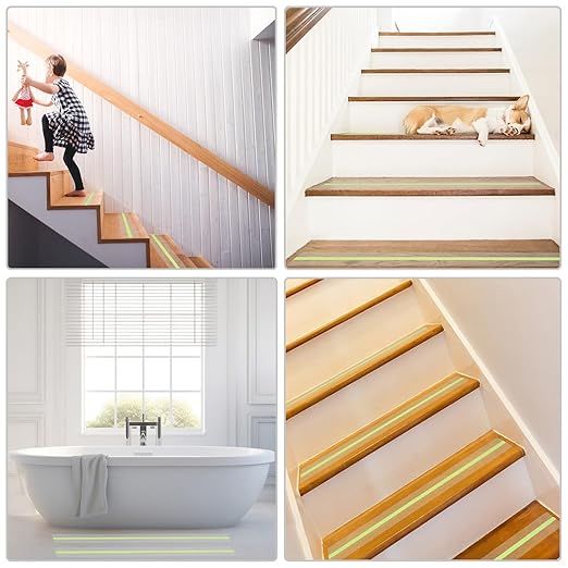 Anti Slip Tape, Clear Glow in The Dark Traction Grip Tape, 2 Inch x 32.8ft Waterproof Indoor/Outdoor, Non Slip Stair Treads Safety Tape (Clear with a line of Glow, 2" Width)