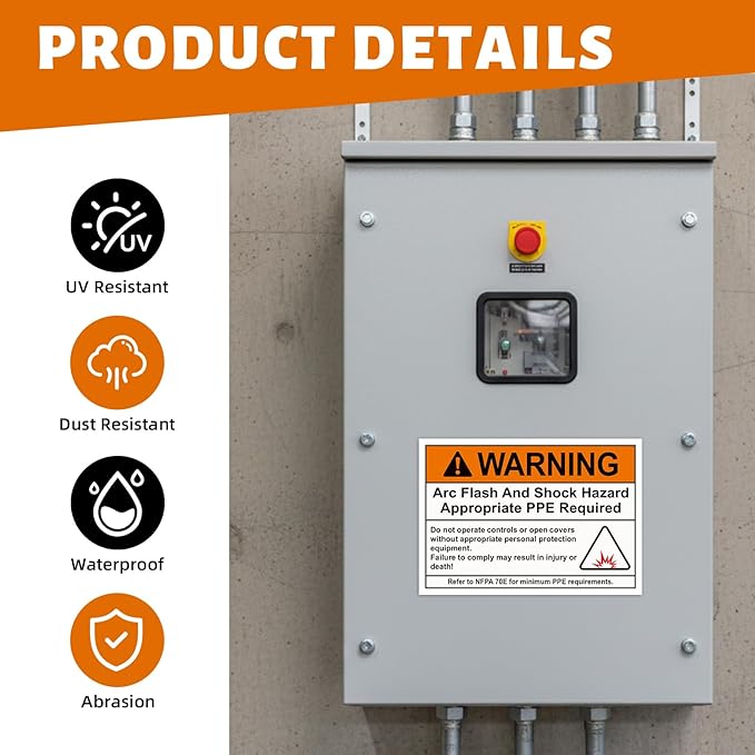 100 Pcs Warning Arc Flash and Shock Hazard Label - 5 x 3.5 Warning Safety Appropriate PPE Required Signs for Electrical Workplace