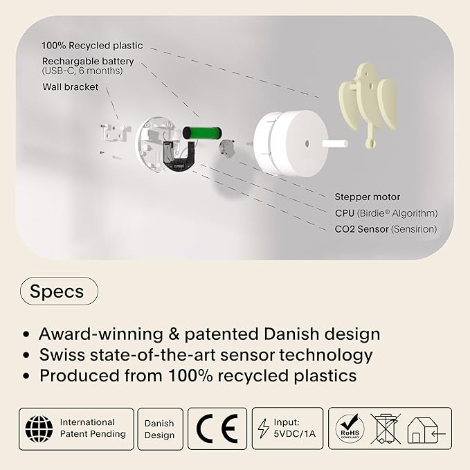 Birdie 2.0 - Design Indoor CO2 Monitor - Air Quality Meter for Home & Office - Promotes Mental & Physical Health - Modern Interior Decor - Reducing Health Risks with Clean Air (Dune, FullBirdie)