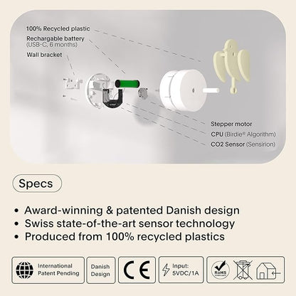 Birdie 2.0 - Design Indoor CO2 Monitor - Air Quality Meter for Home & Office - Promotes Mental & Physical Health - Modern Interior Decor - Reducing Health Risks with Clean Air (Dune, FullBirdie)