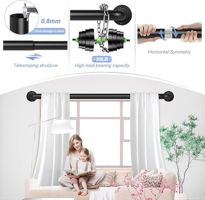 Black Wrap Around Curtain Rods 2Pack:Blackout Heavy duty Adjustable Window Curtain Rod for Bedroom,Industrial Darkening Curved French Metal Single Drapery Rods Easy Install,Matte Black 28-48"