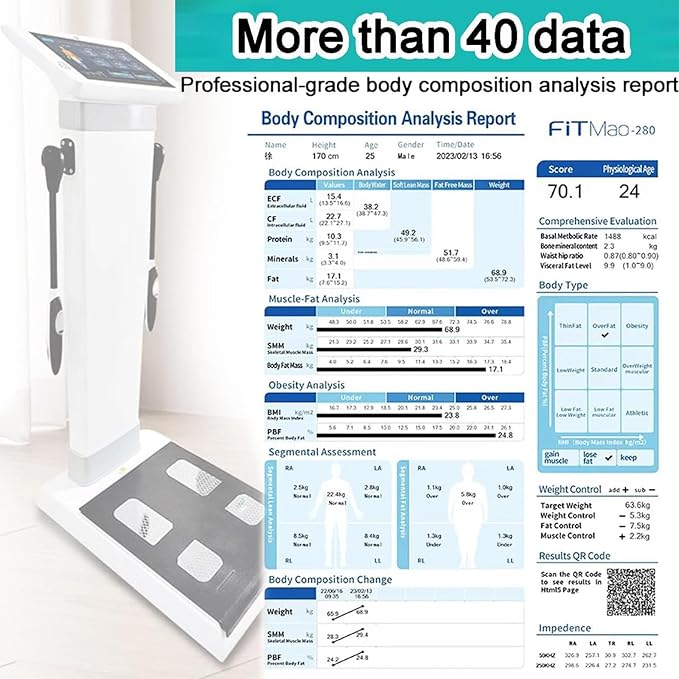 Professional Full Body Fat Analyzer, Body Bmi Analyzer, Body Composition Monitor & Scale, 10.1 Inch HD Touch Electronic Bmi Body Fat Monitor with Printer