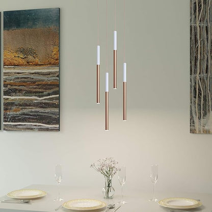 ALTAIR 4 Mini Pendant Lighting White-Copper - LED Hanging Light Fixture for Kitchen Island, Bar, Foyer - Cluster Pendants - Dimmable, Adjustable Wire, Lamp Bulb Included