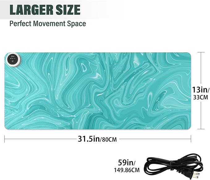 Heated Desk Pad Mouse Pad 31.5x13 Inch PU Leather Desk Mat with 3 Heat Levels Large Mouse Gaming Computer Laptop Mat Teal Fluid