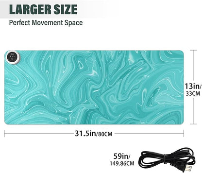 Heated Desk Pad Mouse Pad 31.5x13 Inch PU Leather Desk Mat with 3 Heat Levels Large Mouse Gaming Computer Laptop Mat Teal Fluid