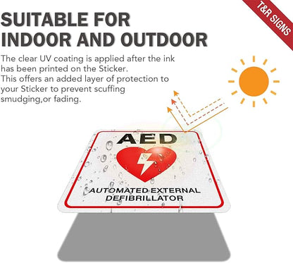 T&R AED Stickers - 10 Pack - 5 x 5 Inches Reflective Label, UV resistant, waterproof, fade and scratch resistant, suitable for indoor and outdoor