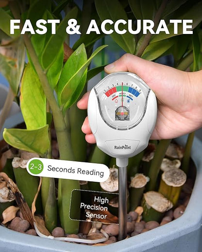 RAINPOINT Soil Moisture Meter for Plants - Accurate Plant Water Meter for Houseplants and Outdoor Plants,Gardening,Farming,No Batteries Needed(White