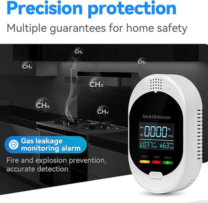 4PCS 4-in-1 Carbon Monoxide & Natural Gas Detectors with Temperature/Humidity LCD Display, Plug in Co Leak Detector Propane Monitor for Home Travel RV Essentials, Sound Alarm Over 85dB