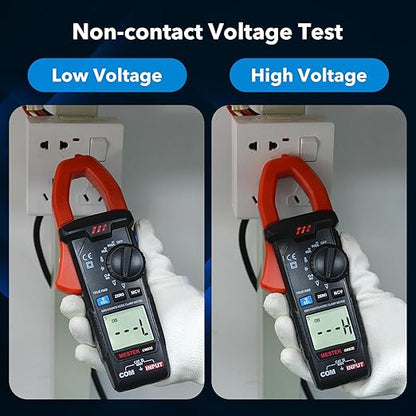 MESTEK Digital Clamp Meter Multimeter, TRMS 6000 Counts Auto-ranging Amp Voltage Tester, Measures AC/DC Current, Voltage, Temperature, Capacitance, Resistance, Continuity, Diode & NCV