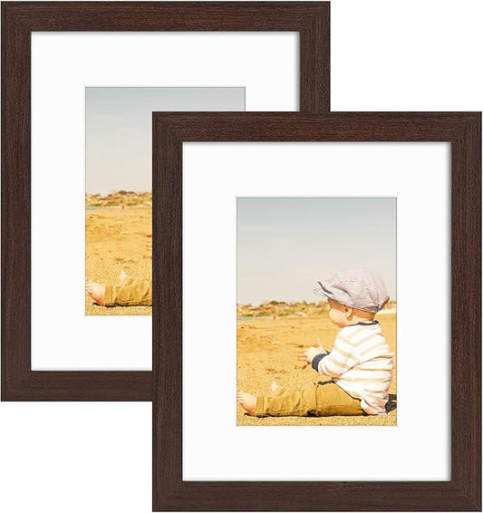Golden State Art, 8x10 Picture Frame with Mat for 5x7 Photo - High Definition Glass Wall Mounting or Tabletop Display (Brown, 2 Pack)