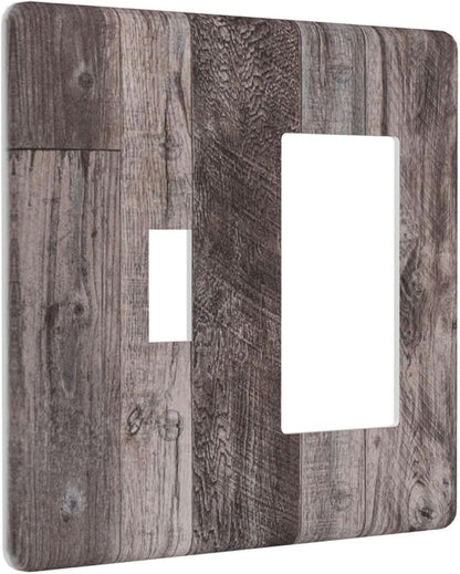 Outlet Covers Rustic Dark Grey Wood Retro Country Wooden 1 Toggle 1 Rocker Combination Decorative Wall Plate Electrical Switch Plates Light Switch Cover Plate for Farmhouse Cabin Decor