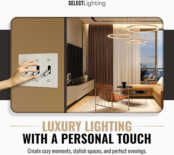 Select 15A 120V AC 3-Gang Toggle Switch, Vintage Satin Nickel Plated Single Pole 3 Way Compatible Wall Mount Toggle Switch, Included Faceplate & Switch Module, UL Listed