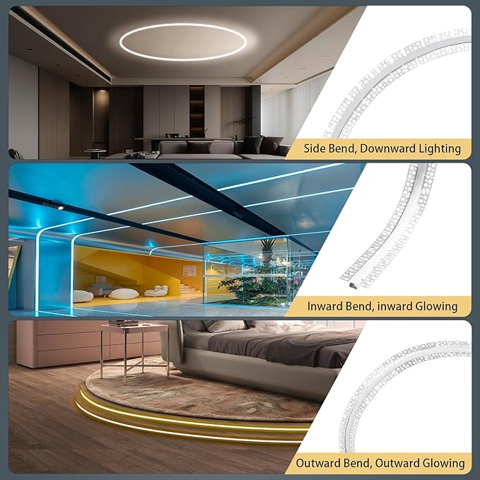 6 Pack Led Diffuser Channel with Milky White Silicone Cover 6.6FT/2M Plaster-in Aluminum Drywall U Shaped Trimless Recessed Track for Strip Light, Flexible Led Profile 45 Degree Bendable