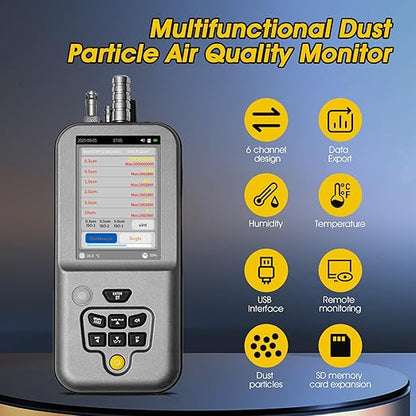 Professional Particle Counter, High Sensitivity 6-Channel PM0.3/0.5/1.0/2.5/5.0/10µm Air Pollution Monitor with Tuya APP w/Temp & Humidity USB Data Export to PC for Cleanrooms, Laboratories(RS-485)