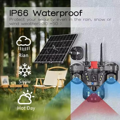 4K Solar Security Camera, 3 Cameras Security Cameras Wireless Outdoor, 360° Pan & Tilt Surveillance, Have Alarm Detection, Smart Monitor＆Night Vision, Two Way Intercom Outdoor Function 2.4GHz Wi-Fi