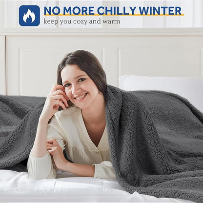 Sealy Electric Blanket Full Size, Soft Sherpa Heated Blanket Single Control with 10 Heating Levels & 1 to 12 Hours Auto-Off Settings Over-Heated Protection 80"x84" Machine Washable, Dark Grey