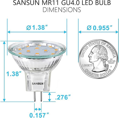 3W MR11 LED Landscape Light Bulbs, Low Voltage 12V 20W Halogen Replacement for Outdoor Landscape Spotlight and Indoor Track Light, GU4 Bi-Pin Base, Soft White 3000K, Non-Dimmable, (Pack of 12)