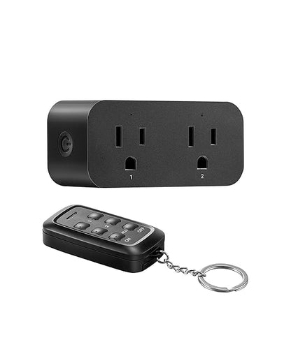 DEWENWILS Indoor Remote Control Outlet, 2 Independent Control & Dual-Controlled, 15A/1875W Remote Light Switch, 100FT Range, Remote Outlet Switch for Lamp, Christmas Light, Black