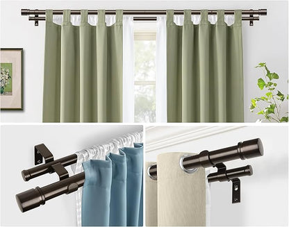 Double Curtain Rod 32 to 86 Inch, HOTOZON 1 Inch Heavy Duty Curtain Rods for Windows, Telescoping Double Drapery Rod with Simple Cap Finials, Bronze