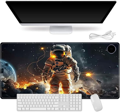 Heated Mouse Pad for Desk 31.5" x 13" – PU Leather Warm Desk Pad with 3 Heat Levels (104°F/113°F/122°F), Plug-in Electric Heating Mat with Auto Shut-Off, Waterproof & Rollable, Astronaut