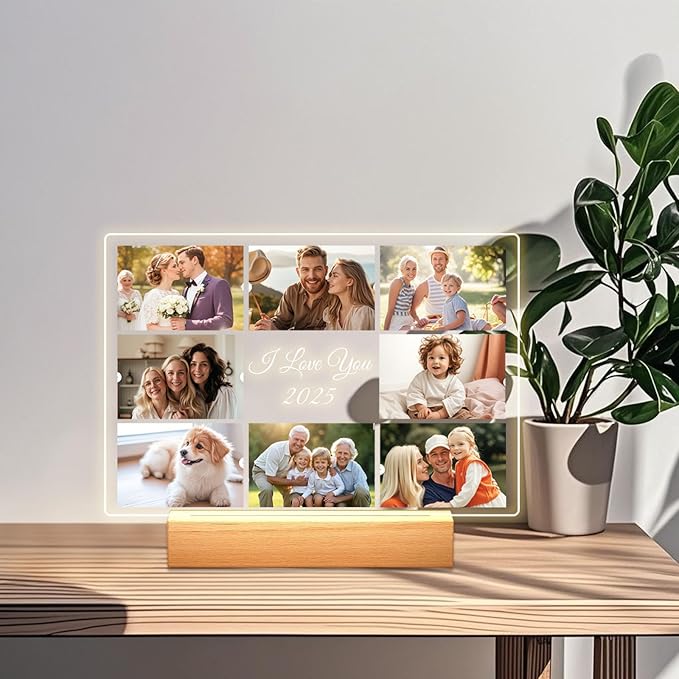Personalized Picture Frames with Photo, Custom Photo Frame with Night Light, Customized Girlfriend Photo Gifts, Ideal Gift for Couples Anniversary Birthday Mom Dad Him Her