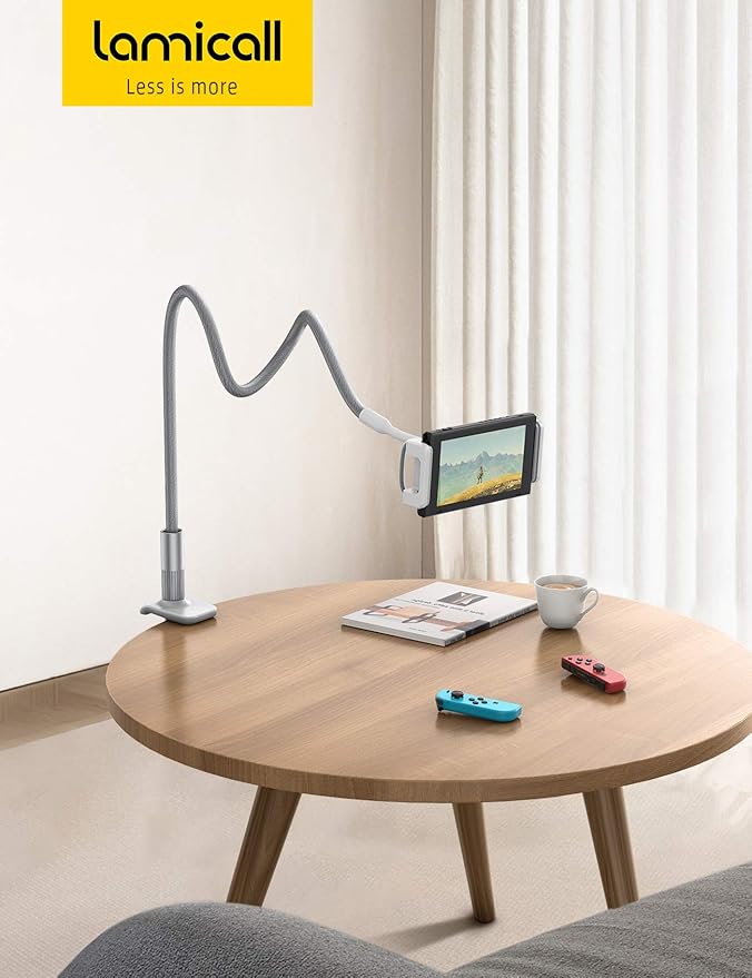 Lamicall Gooseneck Tablet Holder, Tablet Stand : Flexible Arm Clip Tablet Mount Compatible with iPad mini Pro Air, Kindle, Switch, Galaxy Tabs, More 4.7-10.5" Devices - Gray