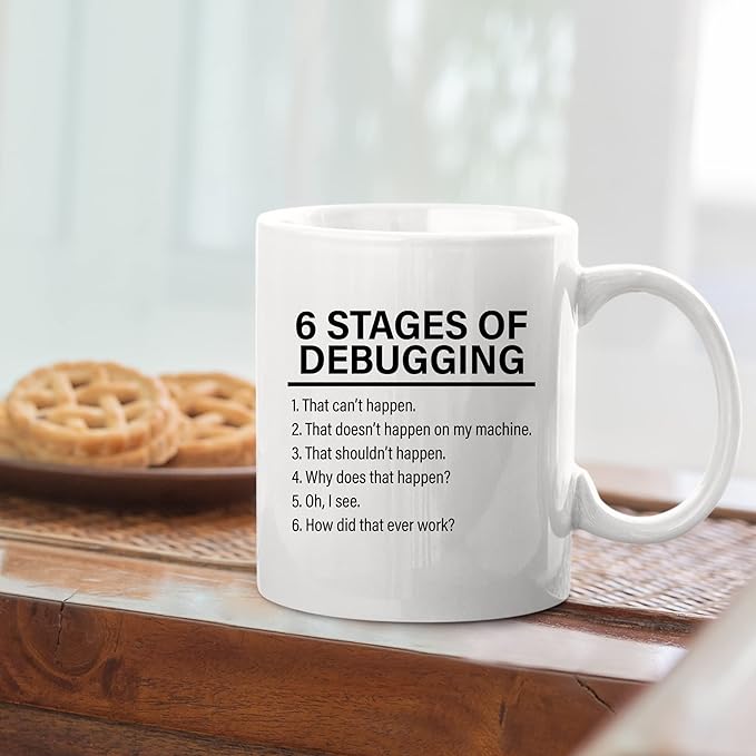 Panvola Stages Of Debugging Computer Programmer Gift Funny Programming Mug For Dad Husband Boyfriend Coworker From Wife Girlfriend Friends 11 oz White Coffee Cup