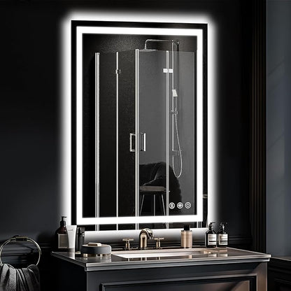 LED Bathroom Mirror, 28"x20" with Frontlit and Backlit Anti-Fog Mirror with Lights LED Vanity Mirror for Bathroom 3 Colors Temperature & Dimmable Bathroom Mirror with HD Tempered Glass