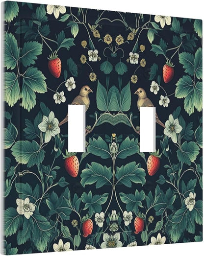 Decorative Switch Plates Strawberry Birds Flowers Plant Morris Floral 2 Gang Double Toggle Outlet Light Switch Cover Wall Plate Electrical Faceplate for Bedroom Farmhouse Decor