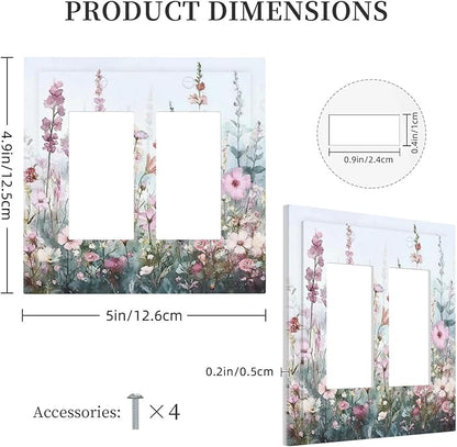 Pink Floral Watercolor Botanical Wildflowers Decorative Outlet Covers 2 Gang Double Gfci Rocker Electrical Wall Panels Light Switch Cover Plate For Bed Room Living Room Decor