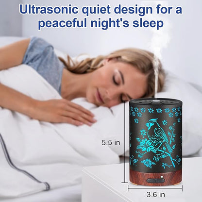 Essential Oil Diffuser- Aromatherapy Diffuser with7 Colors Light and Auto-Off for Women Metal Cool Mist Humidifier for Home and Office for Mom Women（Cardinal）