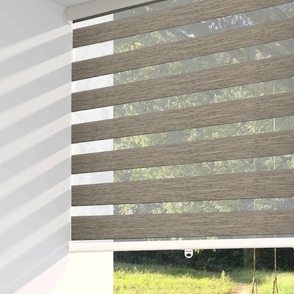 Shadesu Cordless Zebra Blinds for Windows, 28" W x 72" H, Brown, Dual Layer Free-Stop Zebra Shades, Light Control for Day and Night, Sheer Blinds for Indoor Windows, Bedroom, Kitchen