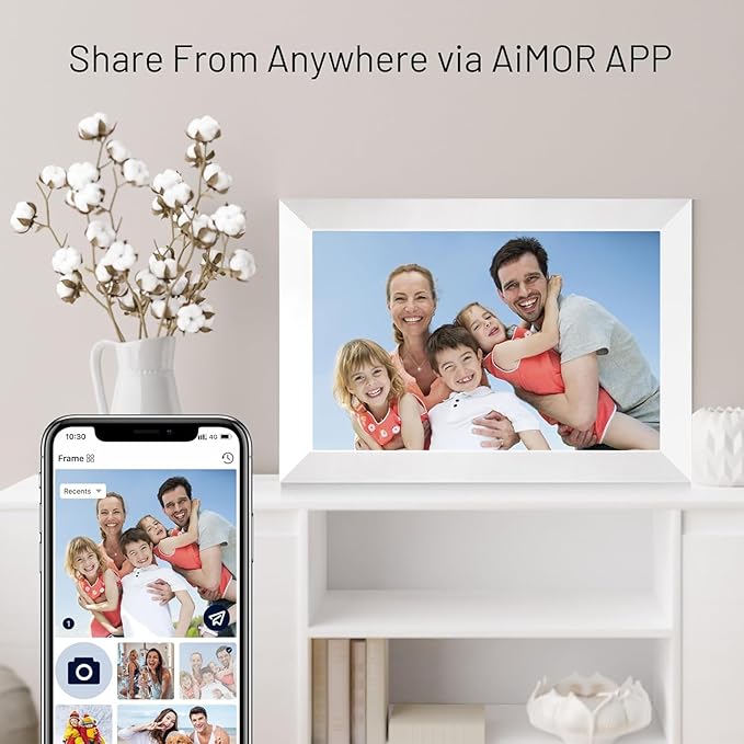 Anna Bella Digital Picture Frame 10.1 Inch IPS HD Touch Screen WiFi Smart Digital Photo Frame with 32GB Storage, Auto-Rotate, Easy Setup to Share Photos or Videos Remotely via AiMOR APP White