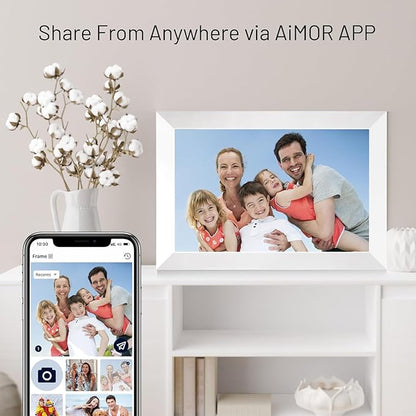 Anna Bella Digital Picture Frame 10.1 Inch IPS HD Touch Screen WiFi Smart Digital Photo Frame with 32GB Storage, Auto-Rotate, Easy Setup to Share Photos or Videos Remotely via AiMOR APP White