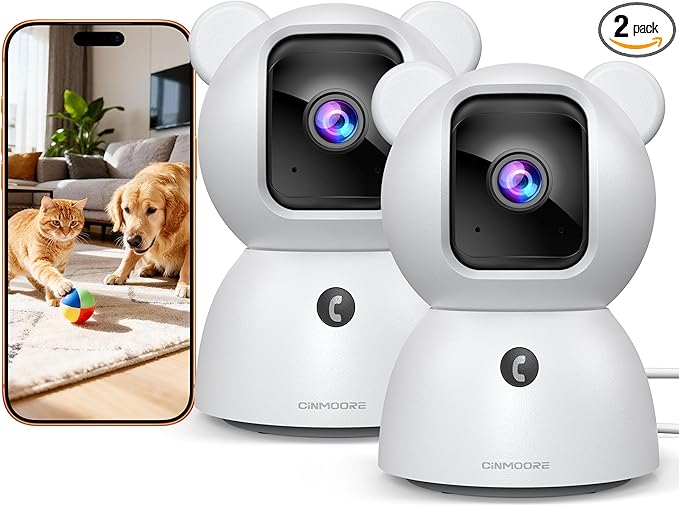 2.5K Cameras for Home Security, Non-Subscription AI Human/Pet/Crying Detection, 4MP Dog/Cat/Pet Camera Indoor with Phone App, Pan Tilt 2.4G WiFi Indoor Cameras, IR Night Vision, 2-Way Audio, 2 Pack