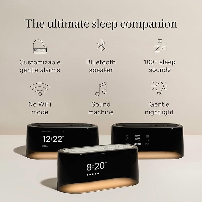 Loftie Alarm Clock with Sound Machine – Smart Alarm Clock w/Light, White Noise, Bluetooth Speaker, Night Light, 100+ Sounds, Blackout Mode, No WiFi Mode, Optional Subscription, White