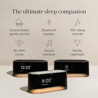 Loftie Alarm Clock with Sound Machine – Smart Alarm Clock w/Light, White Noise, Bluetooth Speaker, Night Light, 100+ Sounds, Blackout Mode, No WiFi Mode, Optional Subscription, White