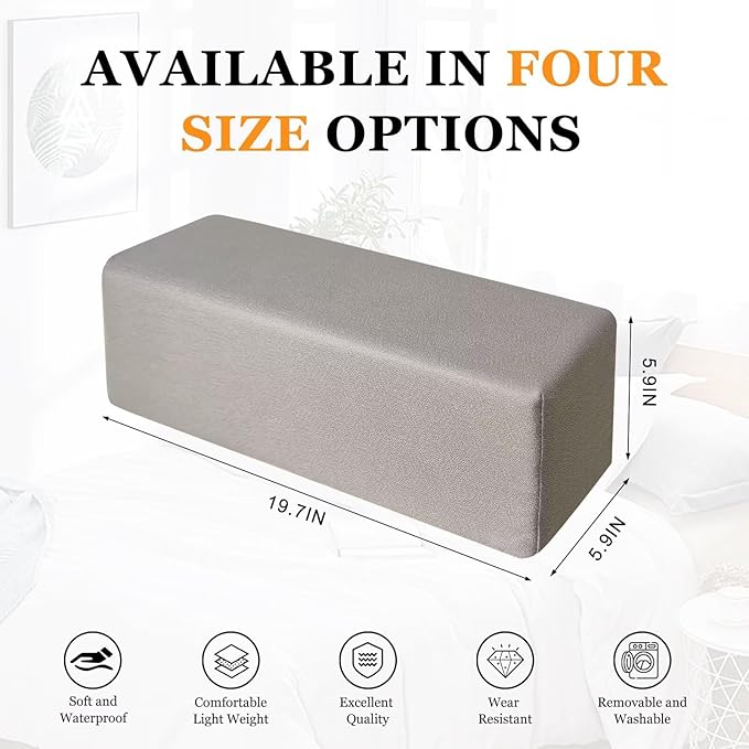 2 Pack Couch Arm Rest Pillow 6''x6''x20'' Faux Leatharie Armrest Cushion, High Density Foam Pillows, Removable & Washable Headboard Elbow Support for Armchair Sofa Bed, Light Gray