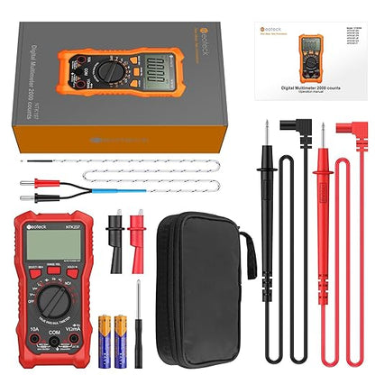 Neoteck 2000 Counts Digital Multimeter Voltmeter Tester with NCV, LCD for AC/DC Voltage&Current, Resistance, Capacitance, Live Wire, Frequency, Temperature, Duty Cycle, Continuity, Diode Measuring-Red