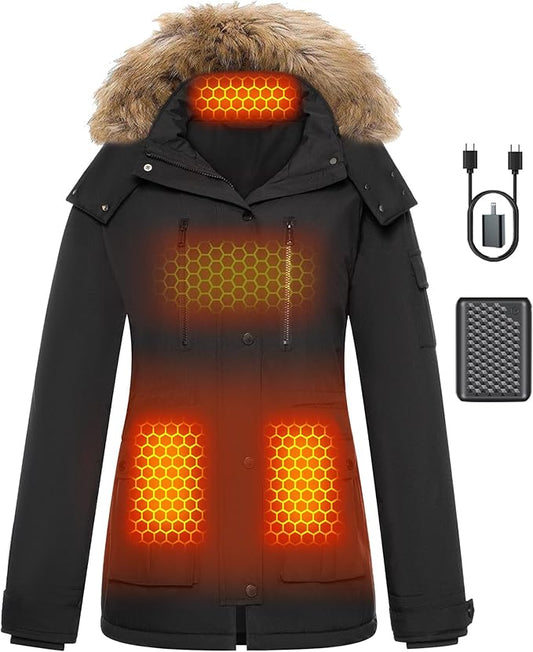 Graphene Heated Jacket for Women with Large Capacity Battery Pack Waterproof Windproof