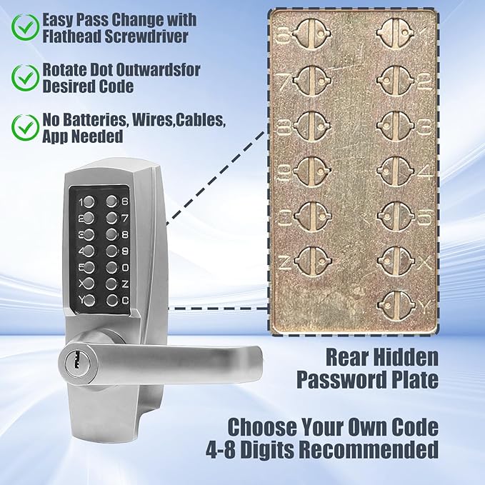 Mechanical Door Lock, Mechanical Push Button Lever Lock, Keyless Entry Commercial & Residential, Water-Proof Zinc Alloy, Easy to Install, for Garden, Yard, Garage