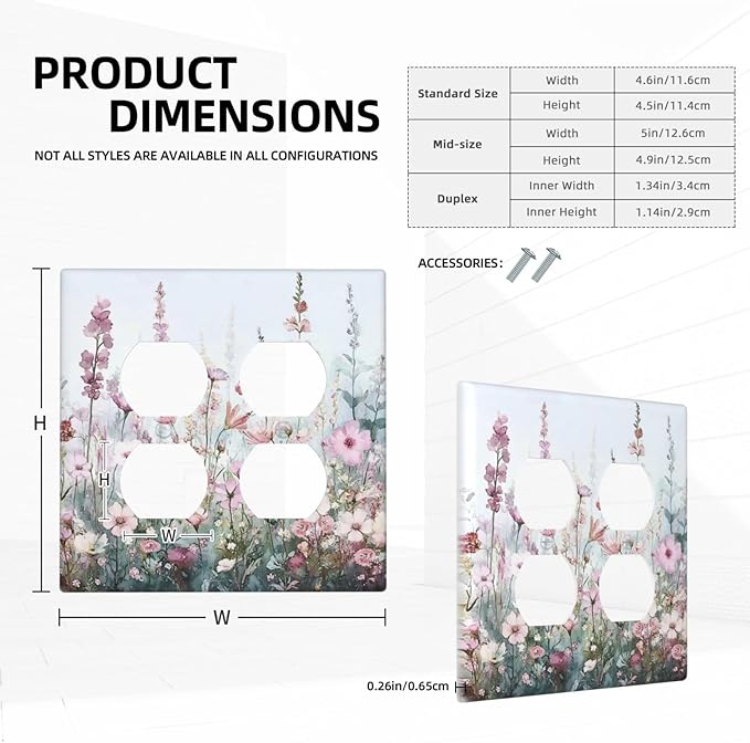 Pink Floral Watercolor Botanical Wildflowers Outlet Covers 2 Gang Double Duplex Decorative Light Switch Covers Electrical Wallplates Socket Faceplate For Bed Room Living Room Decor