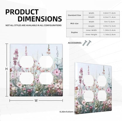 Pink Floral Watercolor Botanical Wildflowers Outlet Covers 2 Gang Double Duplex Decorative Light Switch Covers Electrical Wallplates Socket Faceplate For Bed Room Living Room Decor